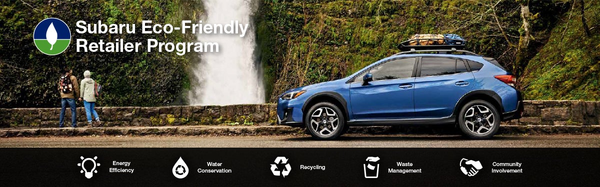 The Subaru Eco-Friendly Retailer Program logo with a blue Subaru and eco icons at bottom. | Dalton Subaru in National City CA